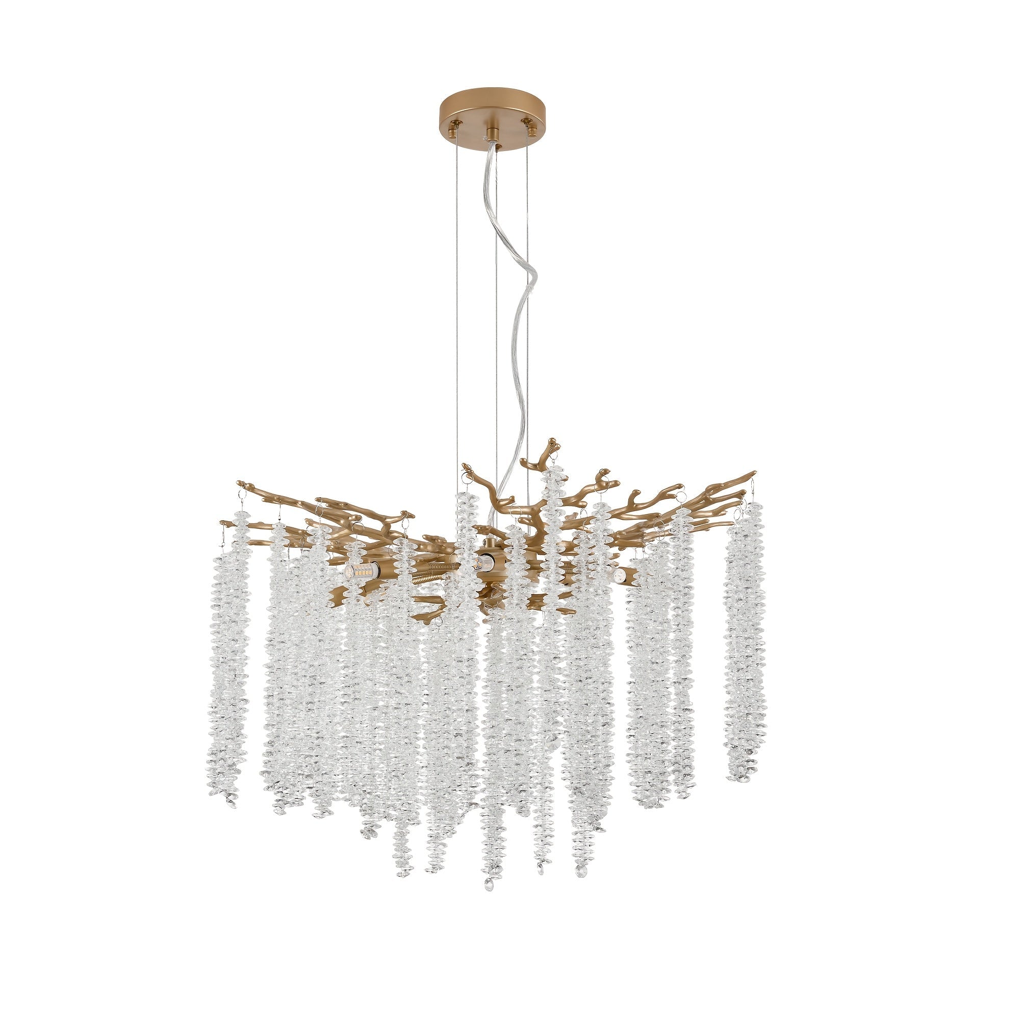 23.6-inch Modern Golden Pendant Light with Cascading Crystal Strands Ideal for Living Room Dining Room and Foyer