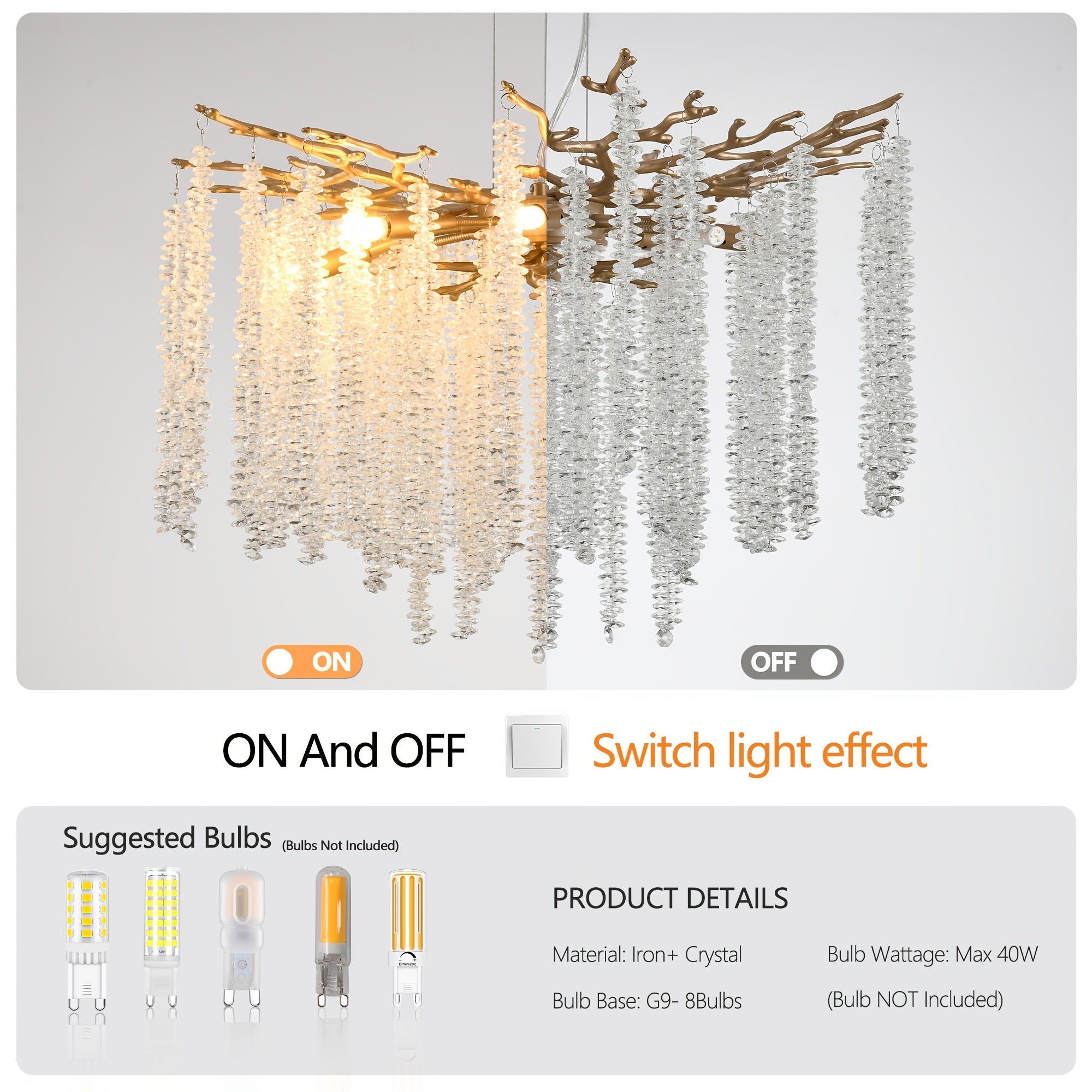 23.6-inch Modern Golden Pendant Light with Cascading Crystal Strands Ideal for Living Room Dining Room and Foyer