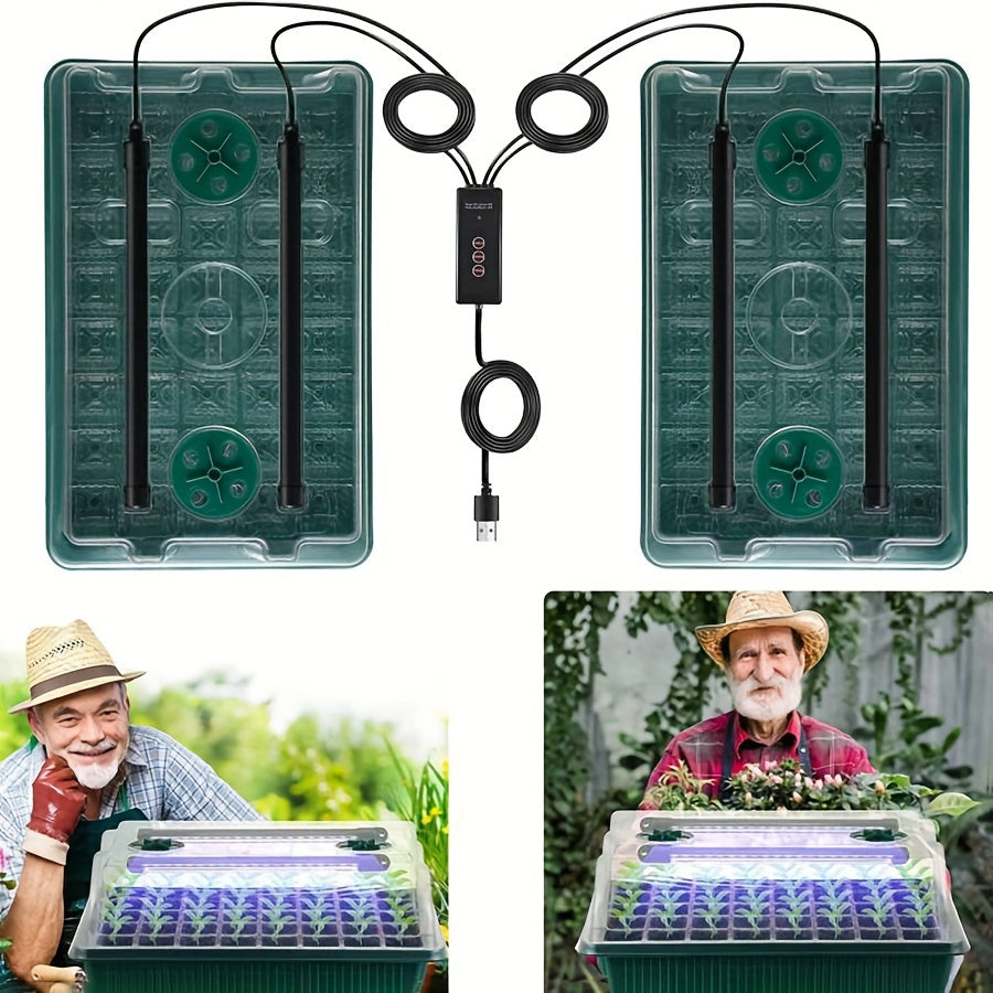 2pcs Upgraded Seedling Starter Kit with Full Spectrum 4-Bar LED Grow Lights 80-Well Tray Cycle Timer 5-Level Brightness