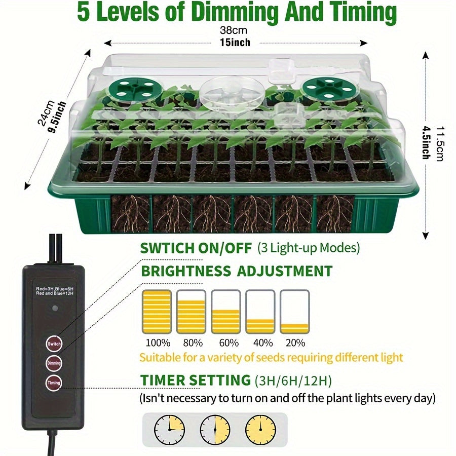 2pcs Upgraded Seedling Starter Kit with Full Spectrum 4-Bar LED Grow Lights 80-Well Tray Cycle Timer 5-Level Brightness