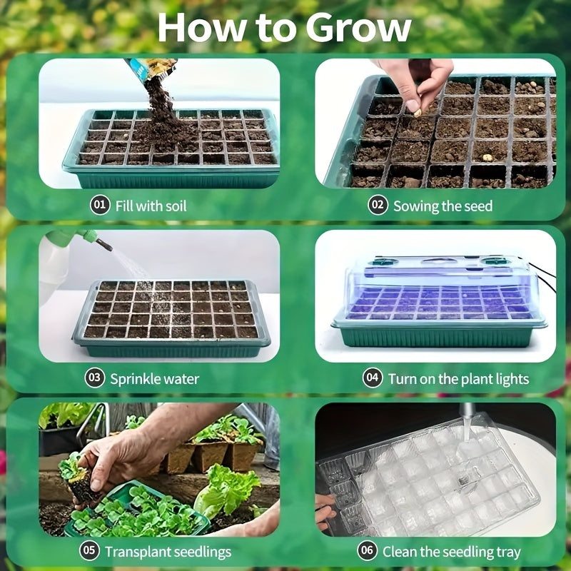 2pcs Upgraded Seedling Starter Kit with Full Spectrum 4-Bar LED Grow Lights 80-Well Tray Cycle Timer 5-Level Brightness