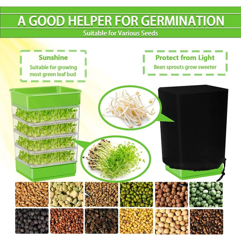 4-Tier Seed Sprouting Tray Set with Drain Holes – Stackable Microgreens Bean Seed Sprouter Kit for Wheatgrass Alfalfa