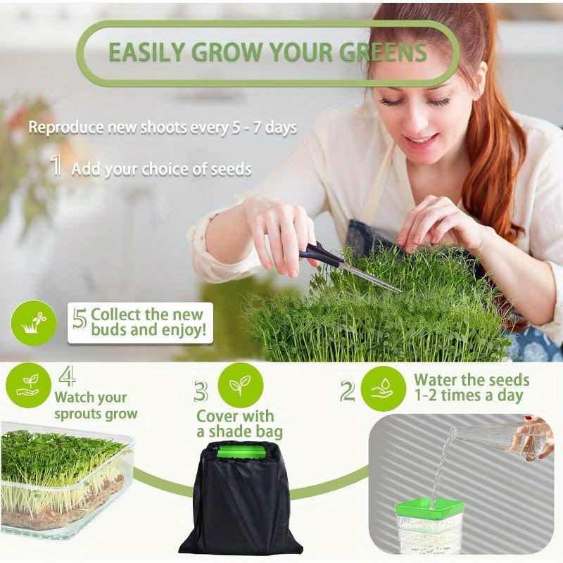 4-Tier Seed Sprouting Tray Set with Drain Holes – Stackable Microgreens Bean Seed Sprouter Kit for Wheatgrass Alfalfa