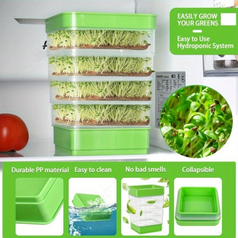 4-Tier Seed Sprouting Tray Set with Drain Holes – Stackable Microgreens Bean Seed Sprouter Kit for Wheatgrass Alfalfa