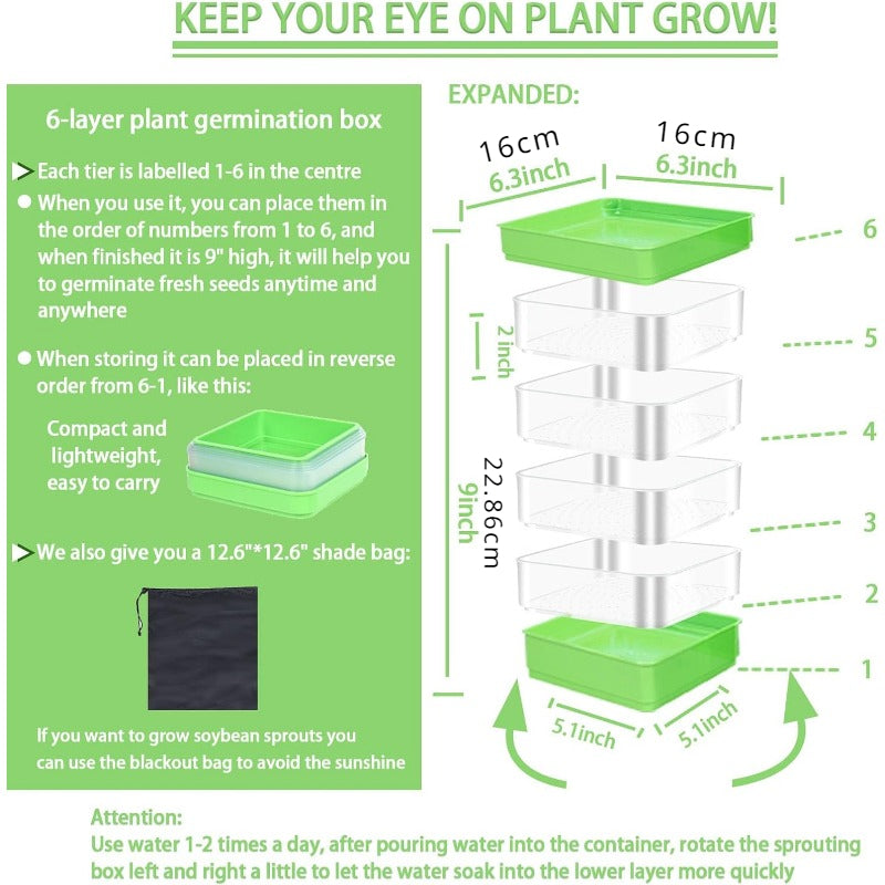 4-Tier Seed Sprouting Tray Set with Drain Holes – Stackable Microgreens Bean Seed Sprouter Kit for Wheatgrass Alfalfa