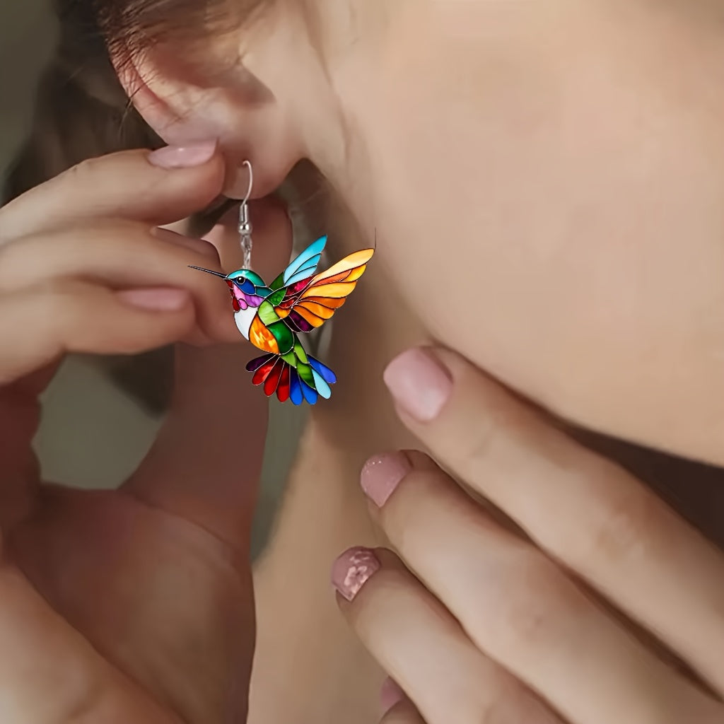 Handmade Boho-Chic Acrylic Hummingbird Earrings – Vibrant, Colorful & Perfect for Every Occasion