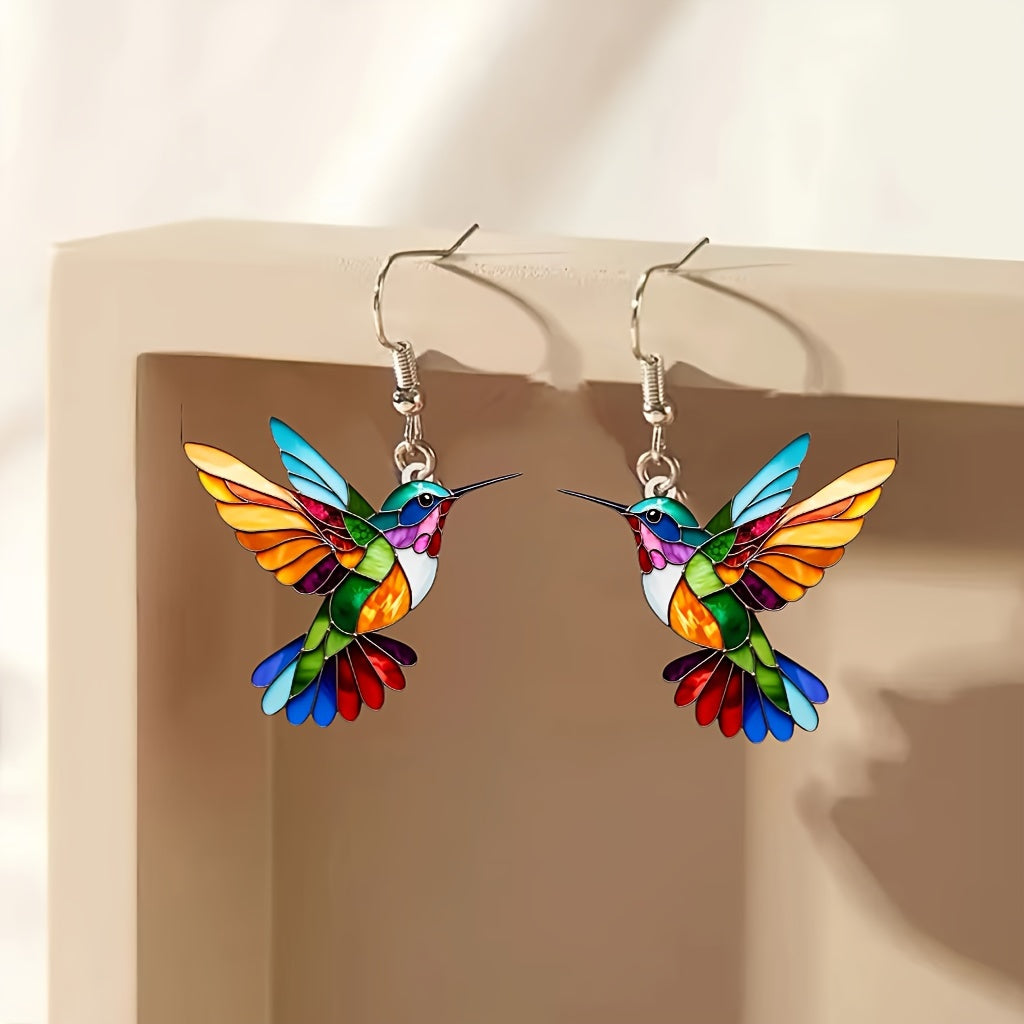 Handmade Boho-Chic Acrylic Hummingbird Earrings – Vibrant, Colorful & Perfect for Every Occasion