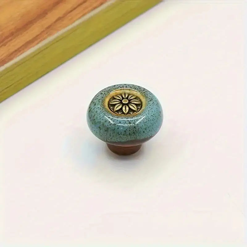 5-Pack Colorful Ceramic Cabinet Knobs: Leopard Print Glass Round Single Hole Pulls with Installation Hardware