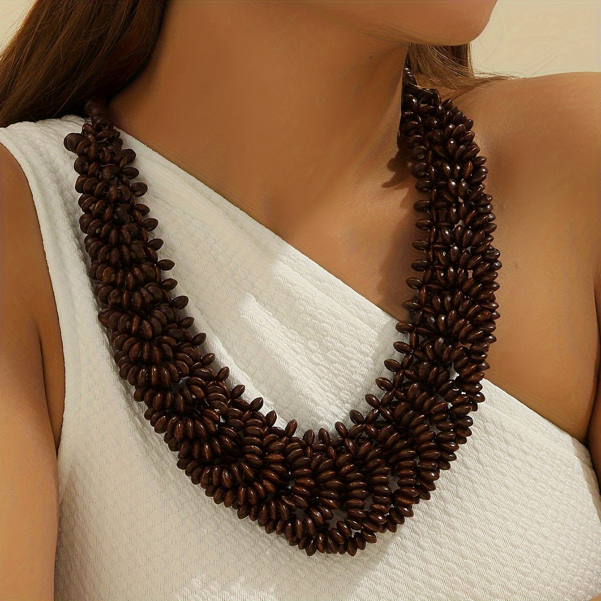 Bohemian Vintage Wooden Beaded Choker Necklace - Handcrafted Multicolor Boho Style Unisex Neck Accessory for Daily Wear, Party, Beach Events & Pride Month