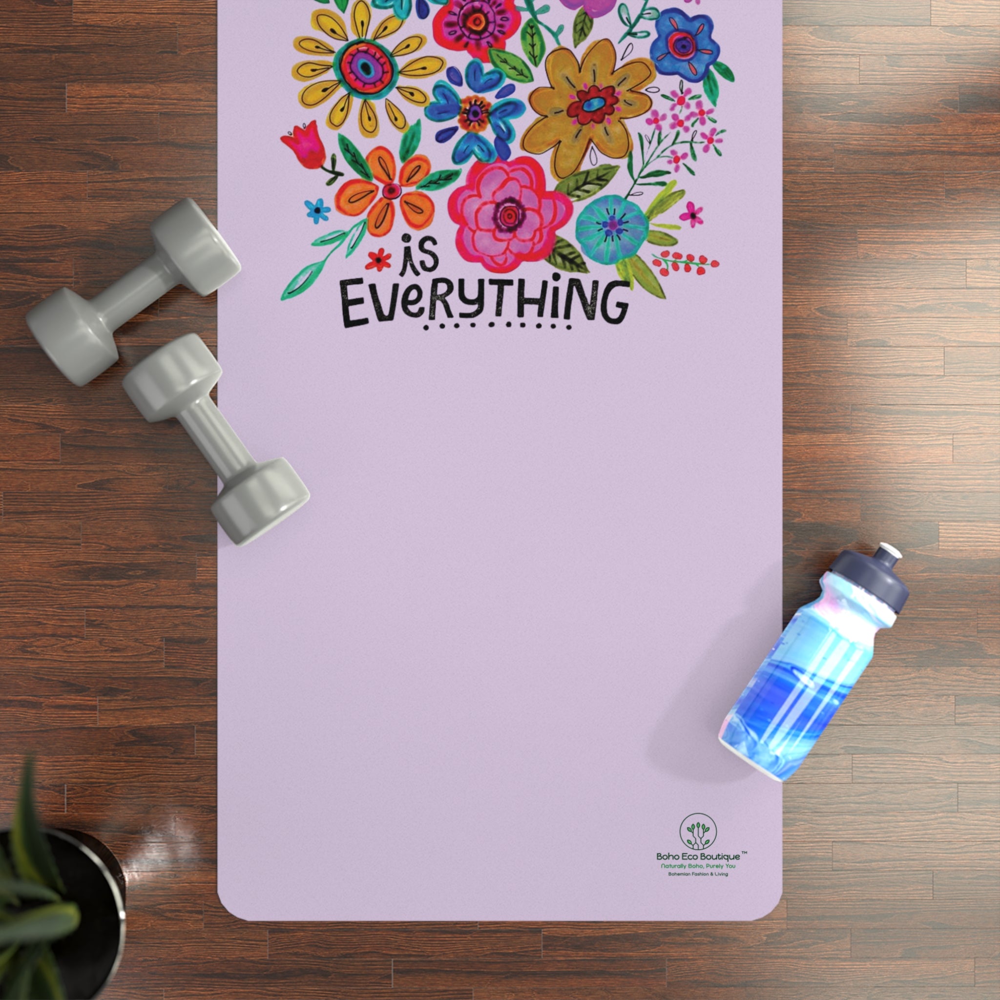 Custom Boho Eco Yoga Mat | Mindset Is Everything Floral Rubber Mat | Non-Slip & Eco-Friendly | Perfect for Home, Gym & Yoga Workouts