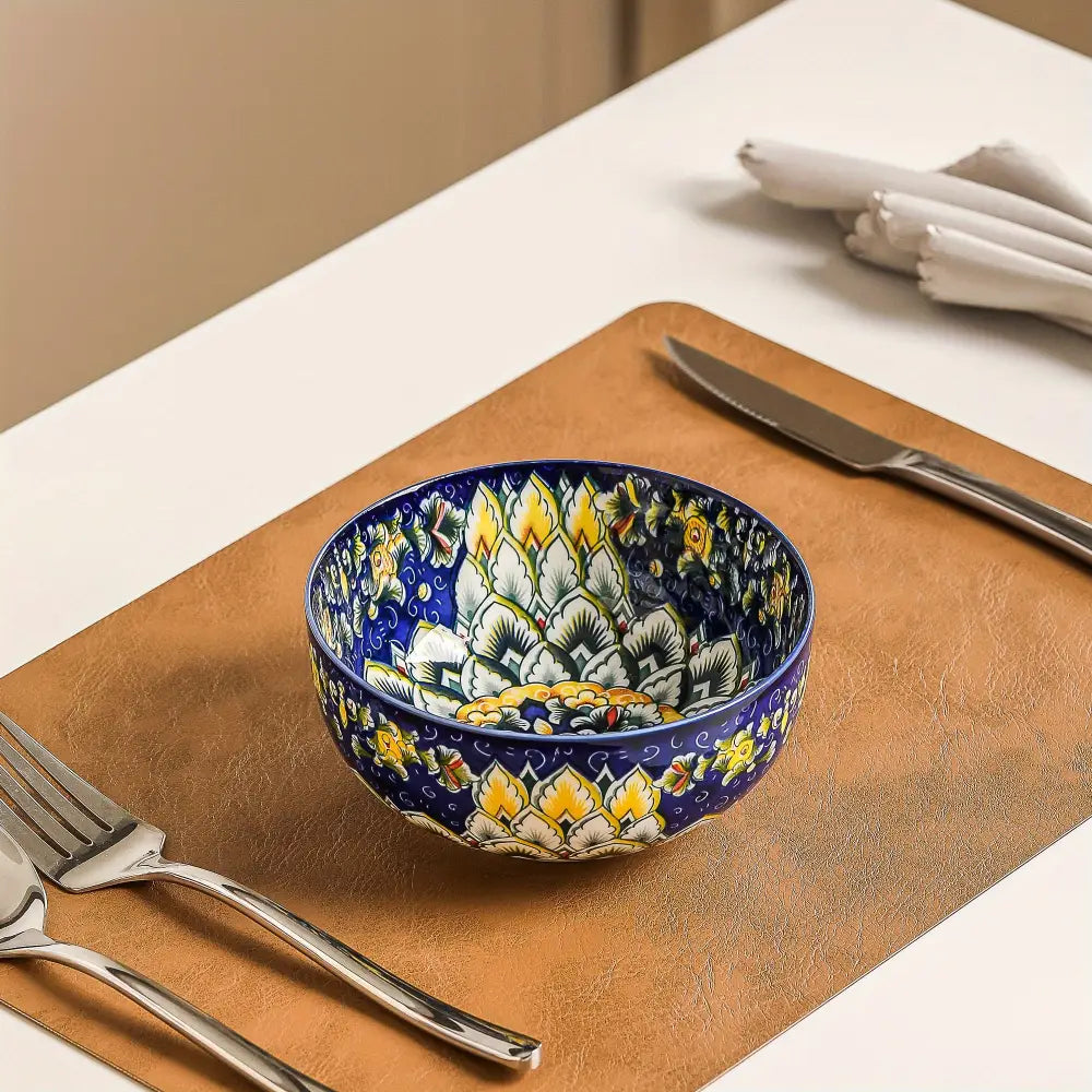6-Piece Large Bohemia Style Porcelain Cereal Bowls Set - Multicolor Double-Sided Pattern Perfect for Salad & Dessert