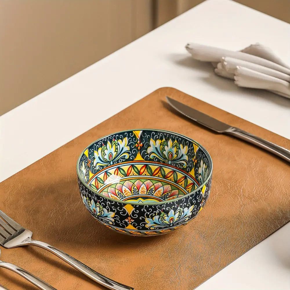 6-Piece Large Bohemia Style Porcelain Cereal Bowls Set - Multicolor Double-Sided Pattern Perfect for Salad & Dessert