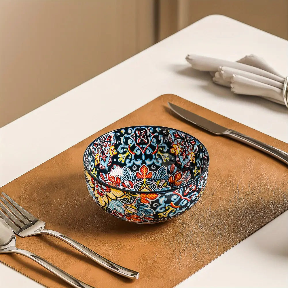 6-Piece Large Bohemia Style Porcelain Cereal Bowls Set - Multicolor Double-Sided Pattern Perfect for Salad & Dessert