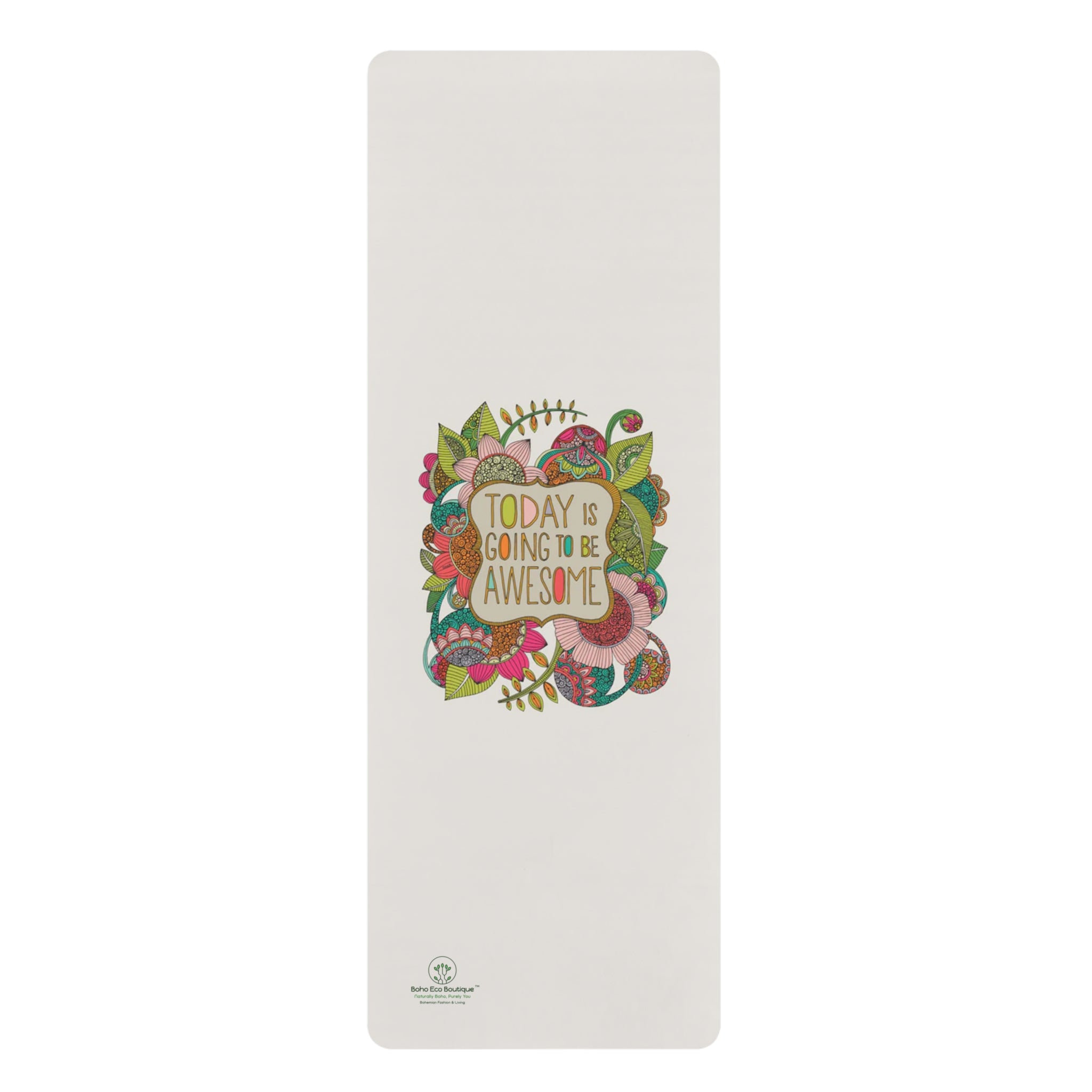 Yoga Mat, Boho Eco Boutique Custom Designed Mat with Positive Message. Eco-Friendly Rubber Mat for Yoga Practice, Meditation, Fitness