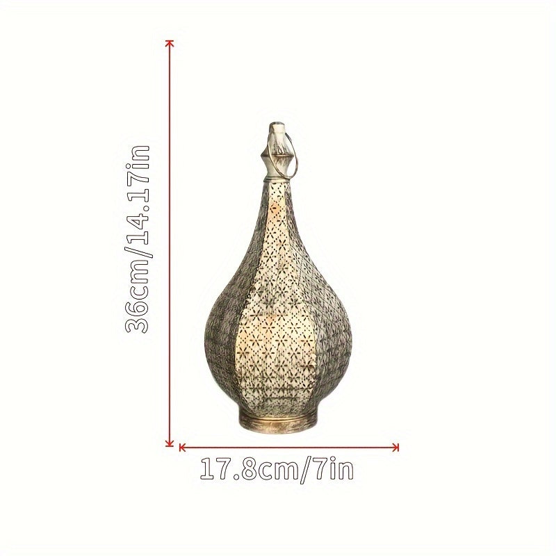 Moroccan Style Iron Candle Lantern - Lacquered Decorative Tabletop Lantern for Christmas, Halloween, Ramadan, & Festive Decor - Battery Operated