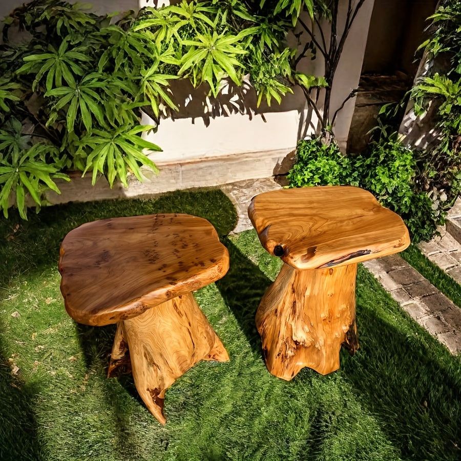 Handcrafted Natural Cedar Wood Mushroom Stool - Rustic Home, Kitchen, or Patio Decor Accent