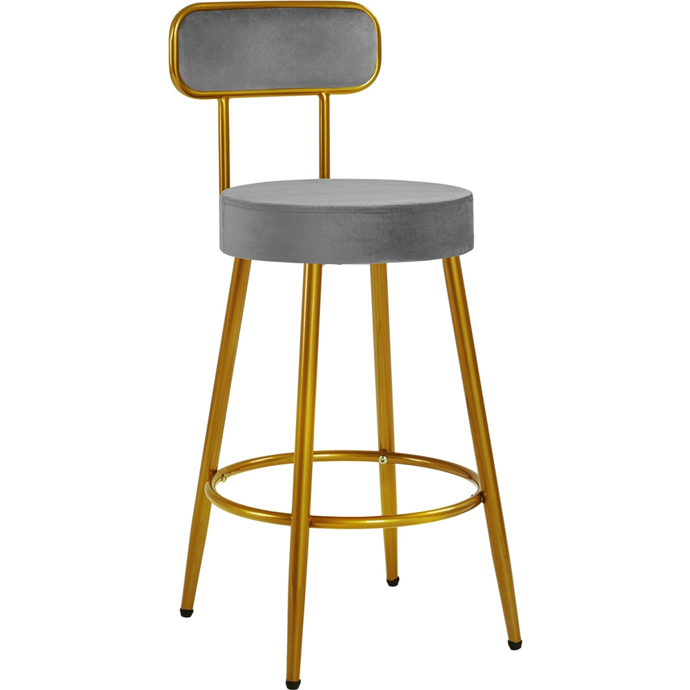 Set of 2 Velvet Bar Stools - 26'' Height with Backrest and Footrest, Modern Upholstered Counter Height Chairs for Kitchen, Dining, or Bar