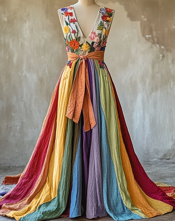 Boho Chic Rainbow Maxi Dress