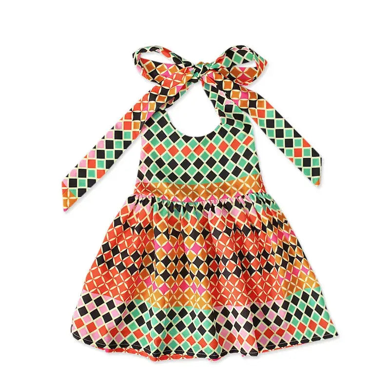 Girls Eco Dress Sleeveless Bohemian Print Romper Baby Girls Lace Up Fashion Girls Boho Eco Chic Dress