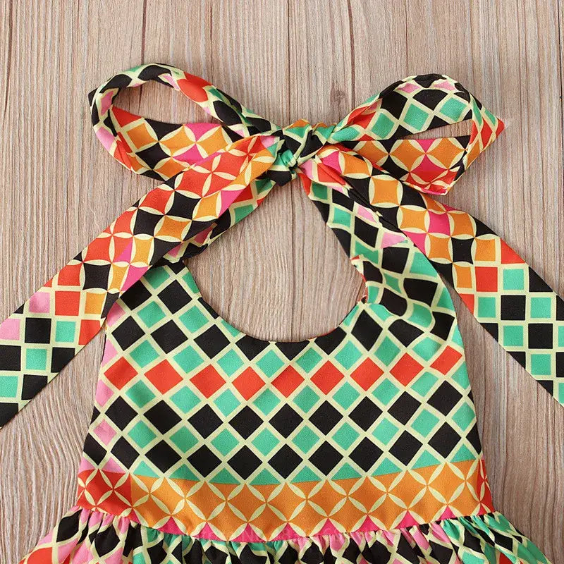 Girls Eco Dress Sleeveless Bohemian Print Romper Baby Girls Lace Up Fashion Girls Boho Eco Chic Dress