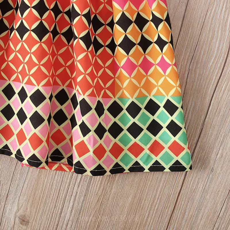 Girls Eco Dress Sleeveless Bohemian Print Romper Baby Girls Lace Up Fashion Girls Boho Eco Chic Dress