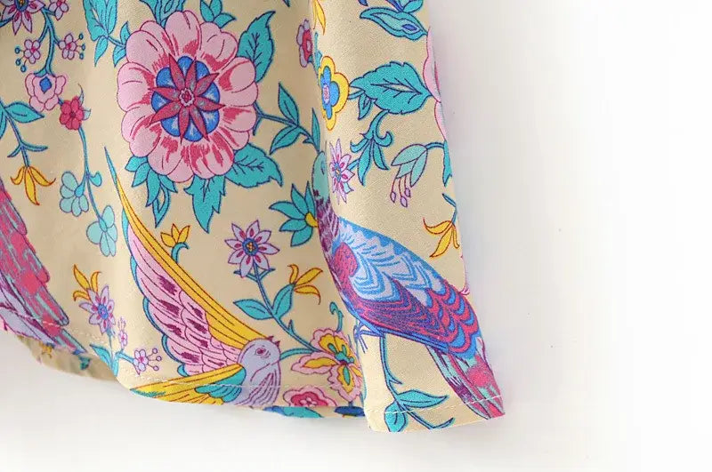 Boho Queens Women Peacock Floral Print Bat Sleeve Beach Bohemian Maxi Dresses Ladies V Neck Tassel Summer Dress
