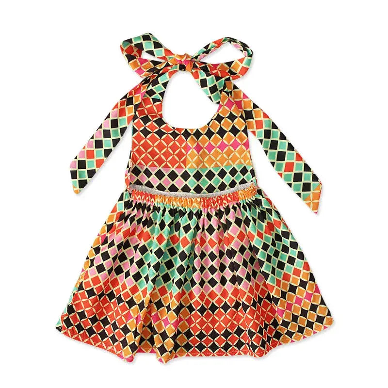 Girls Eco Dress Sleeveless Bohemian Print Romper Baby Girls Lace Up Fashion Girls Boho Eco Chic Dress