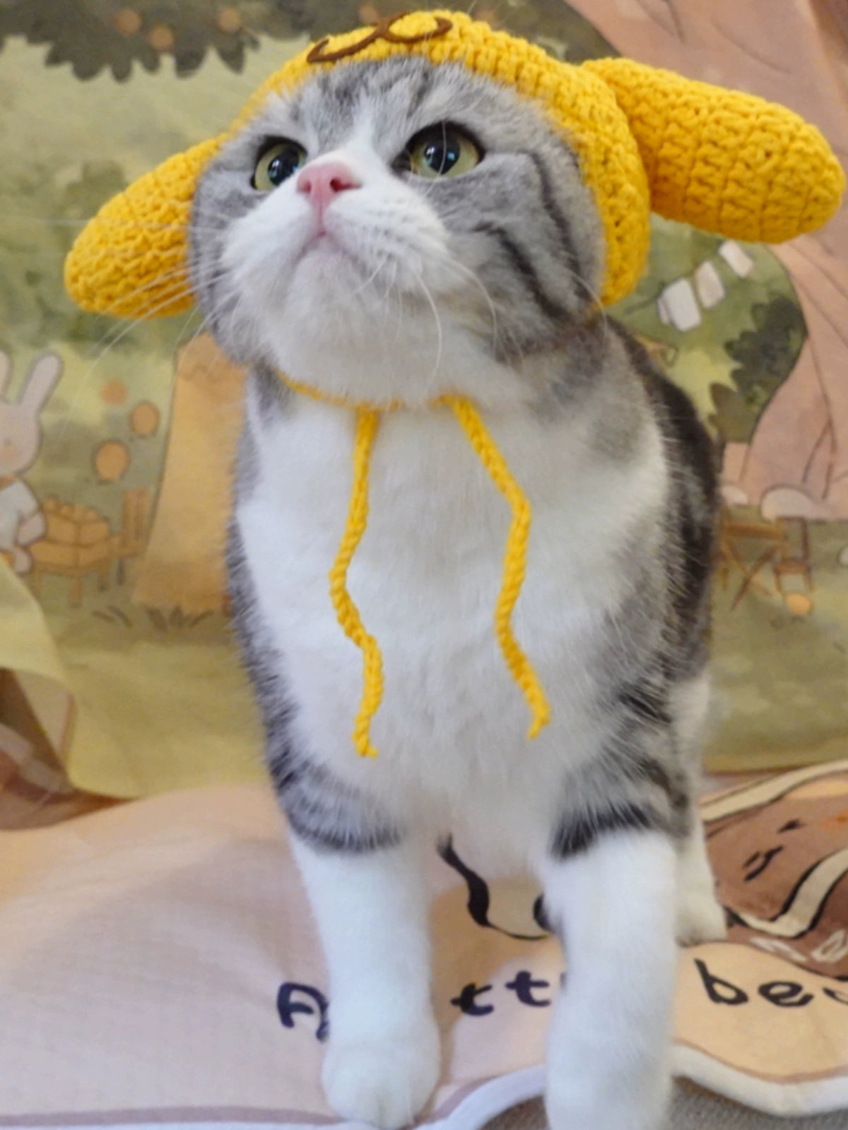 Sanliou Pom Pom Purin Pet Disguise Cap - Handmade Cat Head Cover & Headdress for British & American Shorthair Cats, Cotton Doll Ornament