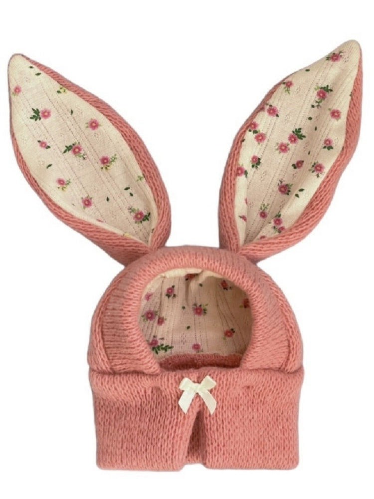 Warm Knitted Pet Hat with Cute Rabbit Ears - Casual Autumn & Winter Headwear for Dogs & Cats, Neutral Pink
