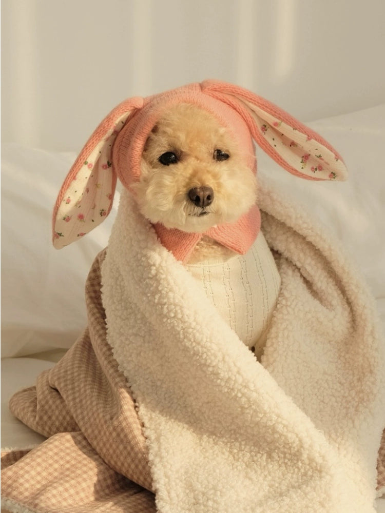 Warm Knitted Pet Hat with Cute Rabbit Ears - Casual Autumn & Winter Headwear for Dogs & Cats, Neutral Pink