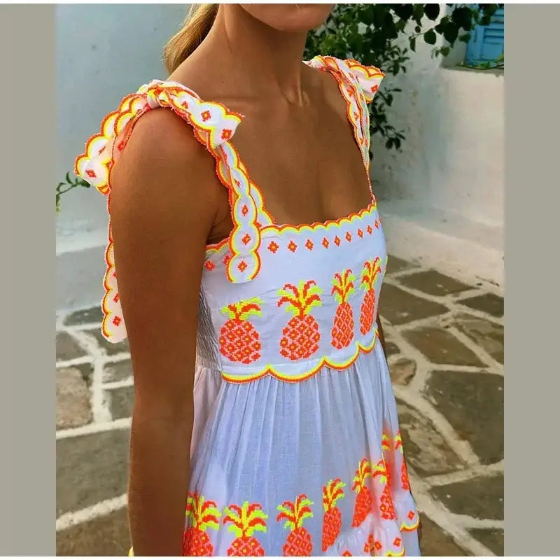 Boho Goddess Vintage LaceUp Maxi Dress Sustainable Vibrant Contrasting Printed Sleeveless Loose Dresses Vintage