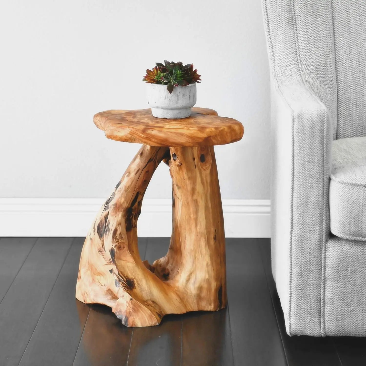 Tree Stump Side Table - Live Edge Natural Wood Accent Table, 19'' Tall, Rustic Stool or End Table with Natural Edge Design