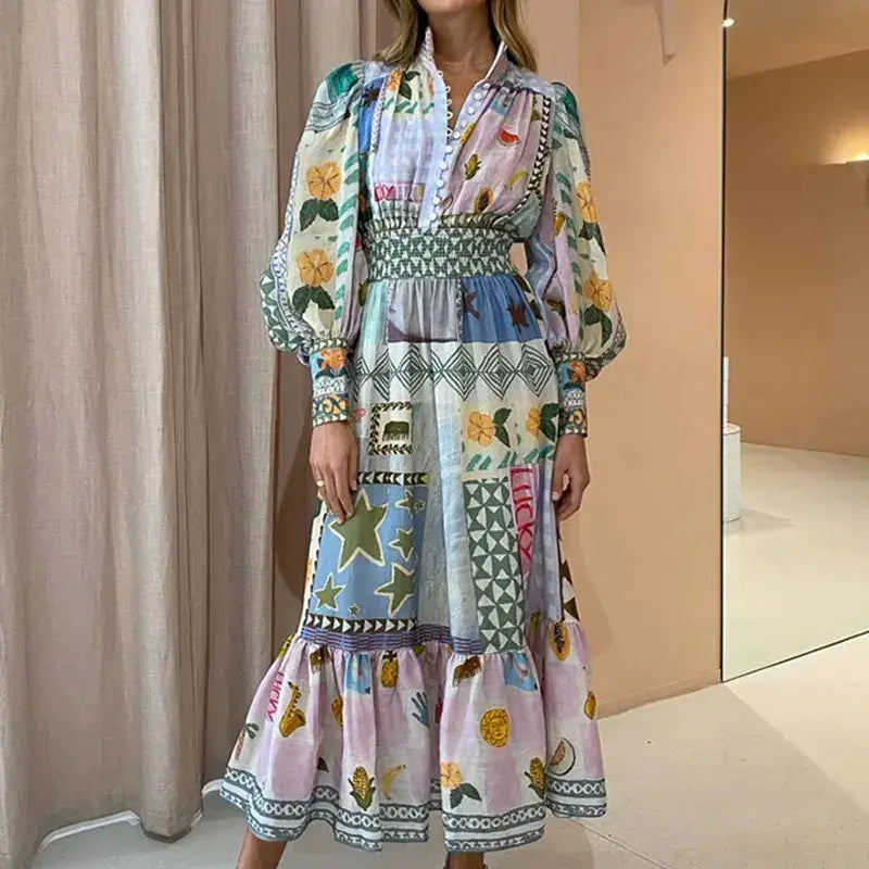 Boho Eco Boutique Farm Rio Printed Painted Long Sleeve Fashion Dress