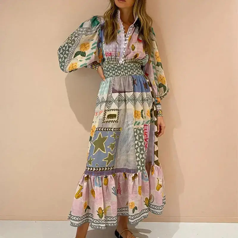 Boho Eco Boutique Farm Rio Printed Painted Long Sleeve Fashion Dress