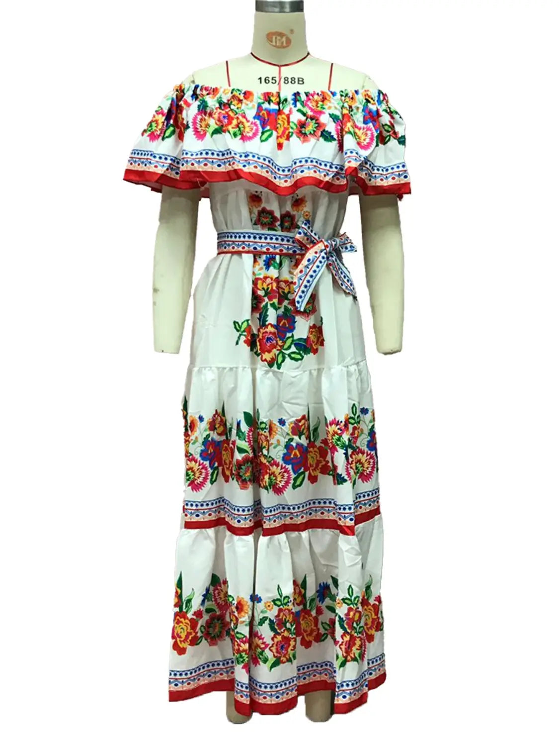2024 Women’s New Sexy One Shoulder Off Shoulder Fashion Red Flower Printed Lace Up Waist Long Swing Dress