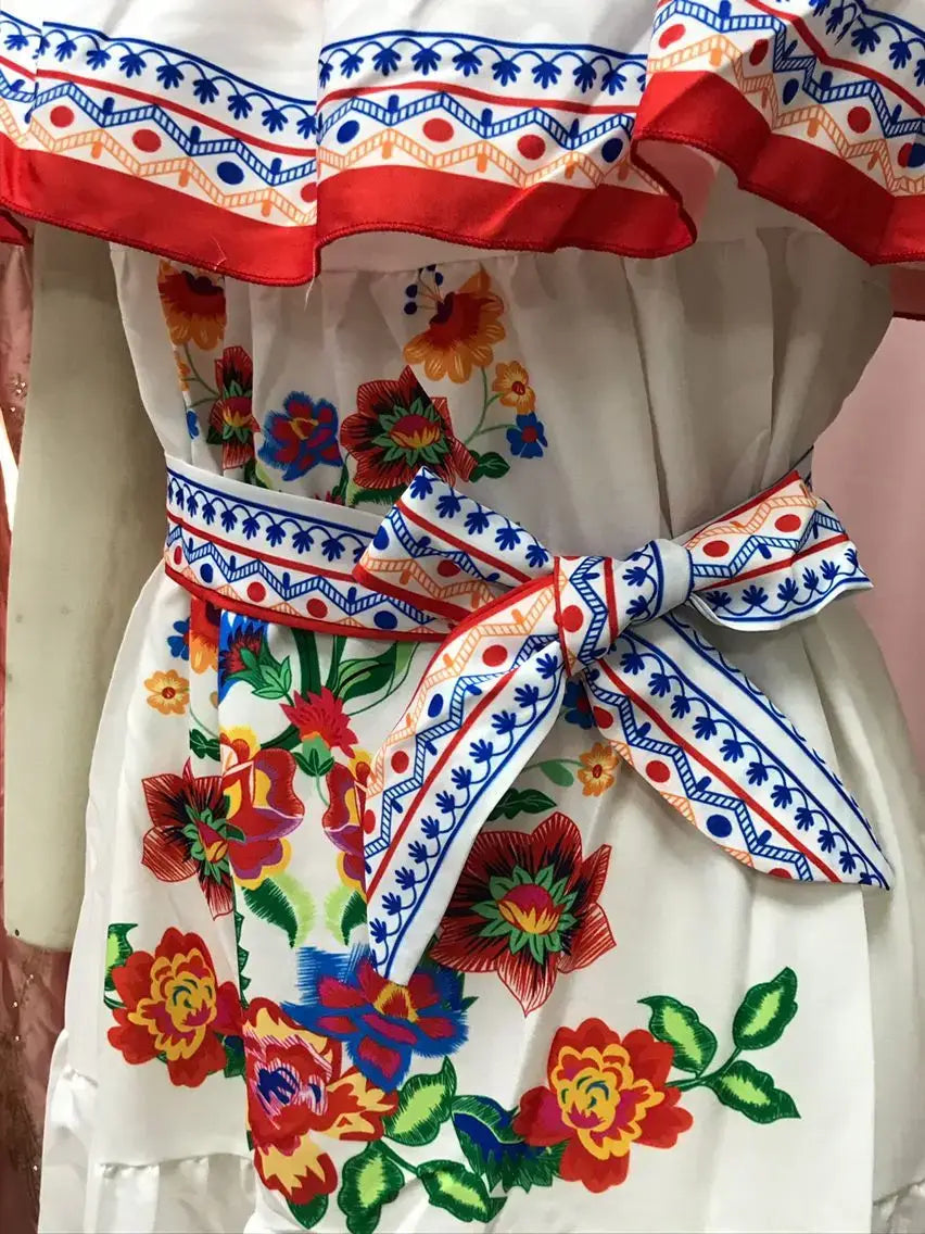 2024 Women’s New Sexy One Shoulder Off Shoulder Fashion Red Flower Printed Lace Up Waist Long Swing Dress