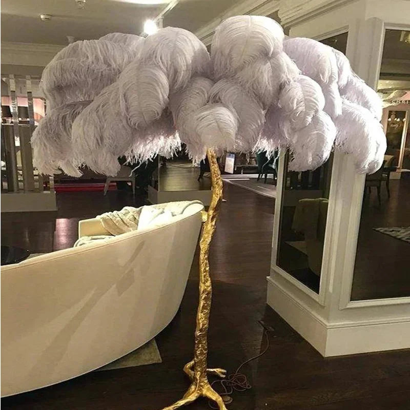 Nordic Modern Luxury LED Ostrich Feather Floor Lamp - Romantic Tree Branch Design for Bedroom, Princess Table Light, or Living Room Decor