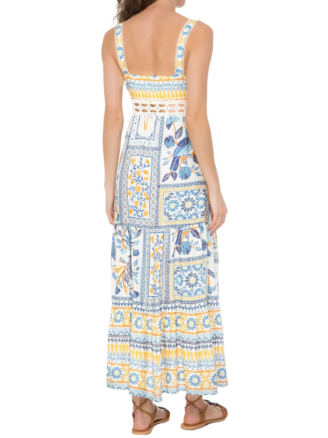 Women’s Summer Boho Spaghetti Strap Square Neck Farm Rio Dress Casual Flowy Graffiti Long Dress Beach Swing Party