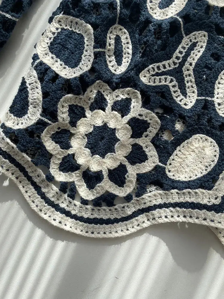 Floral Crocheted Bolero Cardigan Flower Lace Knitted Short Jacket Boho Crop Sweater Tops V-Neck Autumn/Spring Woman