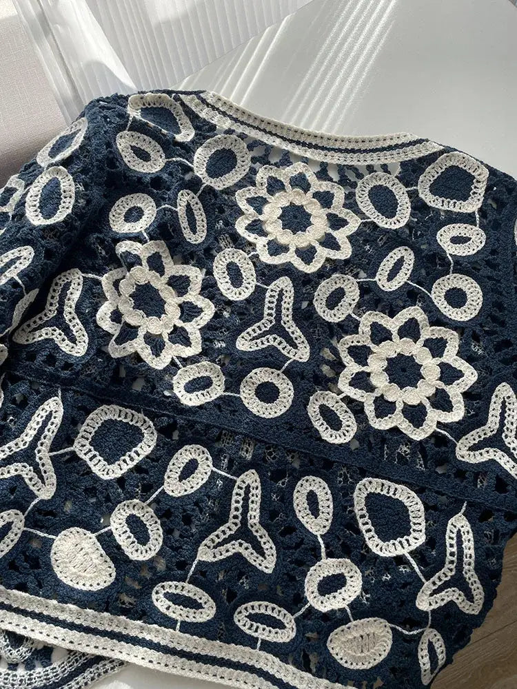 Floral Crocheted Bolero Cardigan Flower Lace Knitted Short Jacket Boho Crop Sweater Tops V-Neck Autumn/Spring Woman