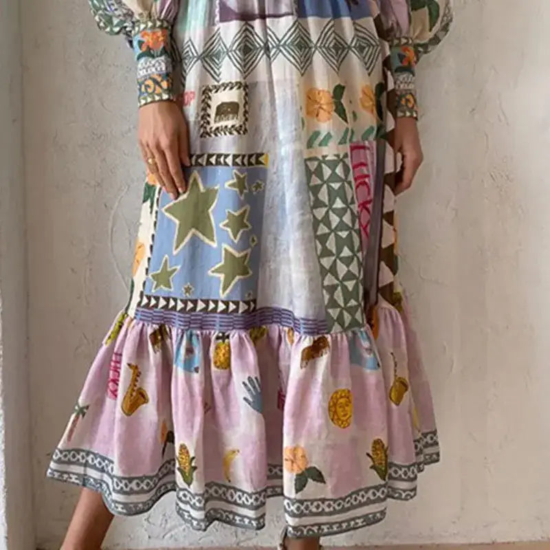 Boho Eco Boutique Farm Rio Printed Painted Long Sleeve Fashion Dress