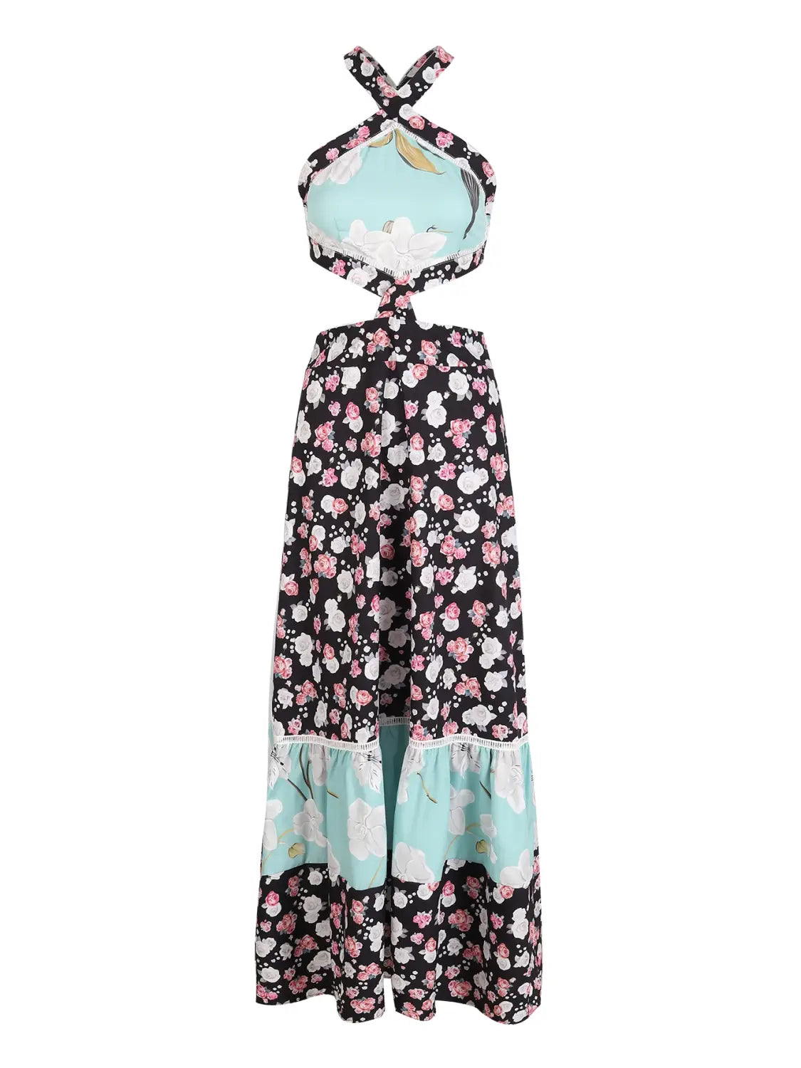 New Bohemian Sexy Printed Women Dresses Halter Sleeveless Backless Naked Waist Long Dress Fashion Summer Beach Holiday