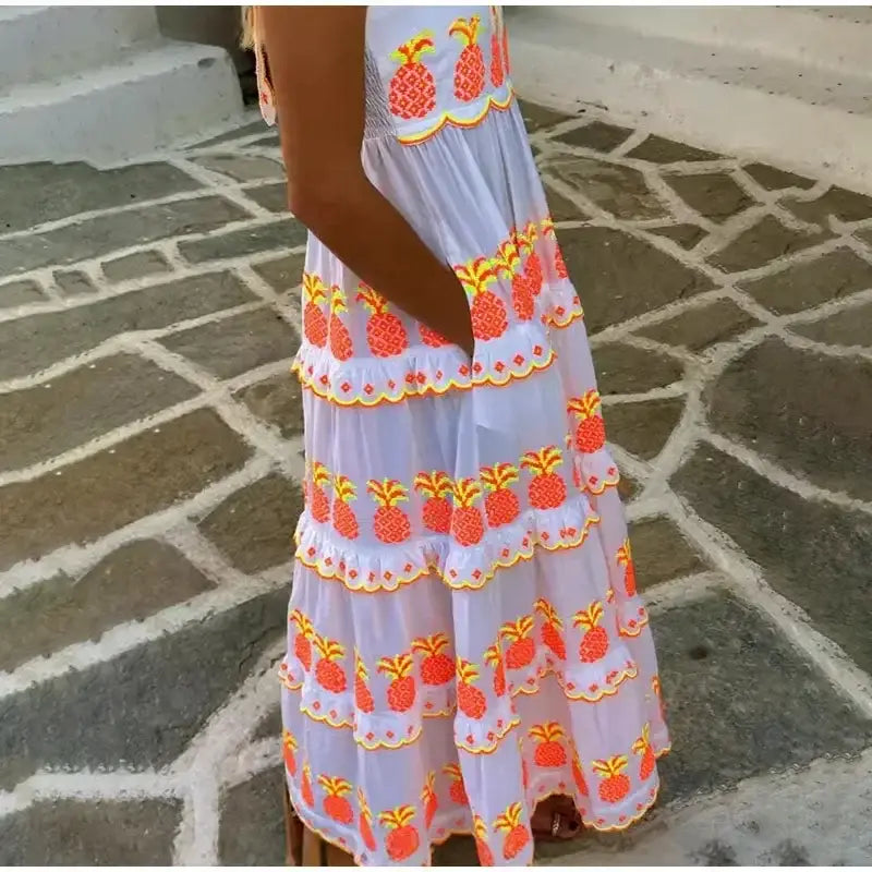 Boho Goddess Vintage LaceUp Maxi Dress Sustainable Vibrant Contrasting Printed Sleeveless Loose Dresses Vintage