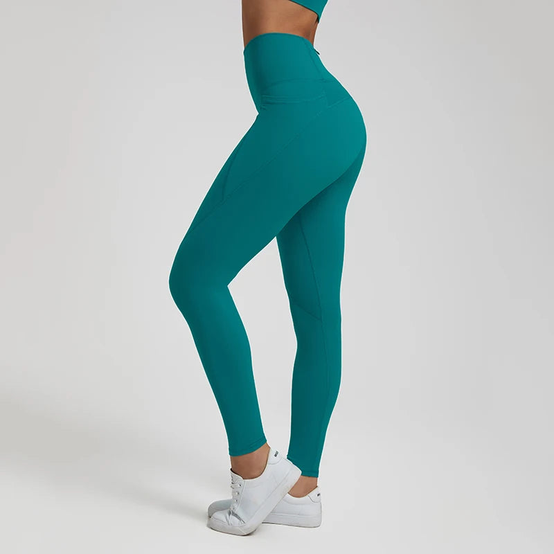 Naked Feeling High Waist Leggings with Pockets - No Front Seam, Tummy Control Athletic Yoga Pants for Running & Workouts