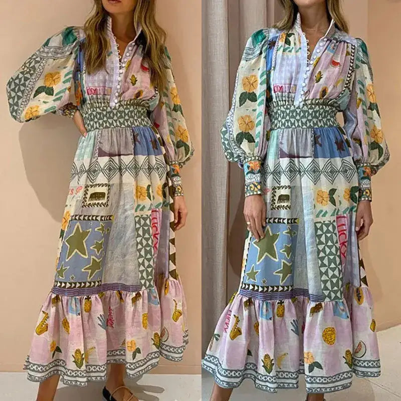 Boho Eco Boutique Farm Rio Printed Painted Long Sleeve Fashion Dress