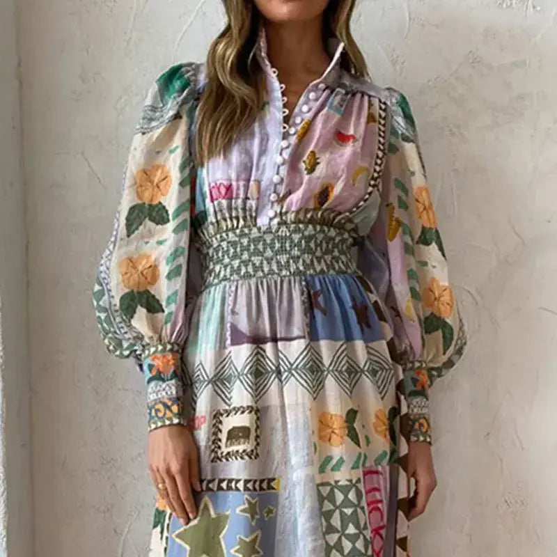 Boho Eco Boutique Farm Rio Printed Painted Long Sleeve Fashion Dress