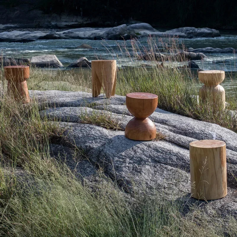 Solid Wood Stump Coffee Table or Stool - Wabi-Sabi Style, Short Simple Design for Homestay Furniture & Creative Home Decor