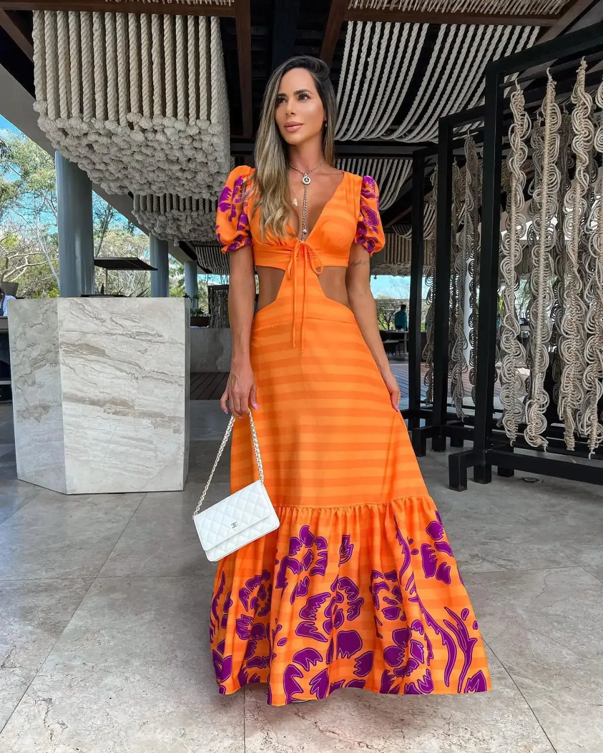 New Bohemian Sexy Printed Women Dresses Halter Sleeveless Backless Naked Waist Long Dress Fashion Summer Beach Holiday