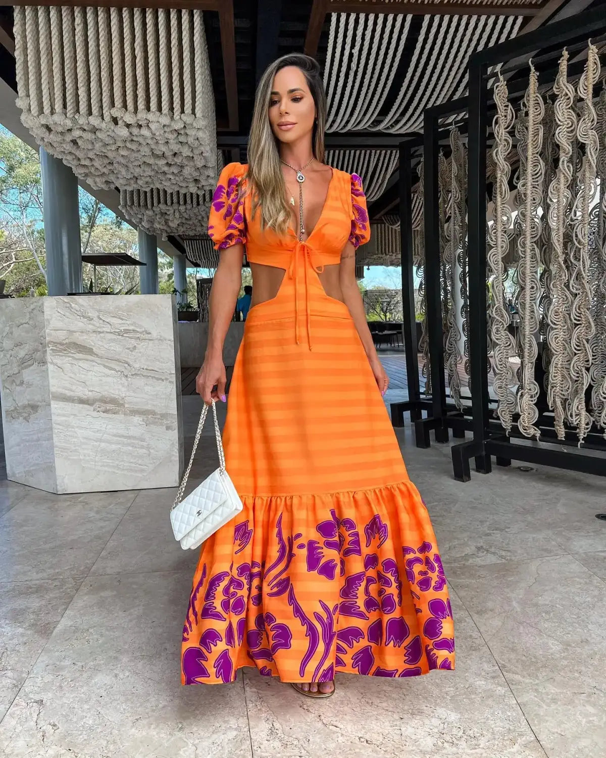 New Bohemian Sexy Printed Women Dresses Halter Sleeveless Backless Naked Waist Long Dress Fashion Summer Beach Holiday