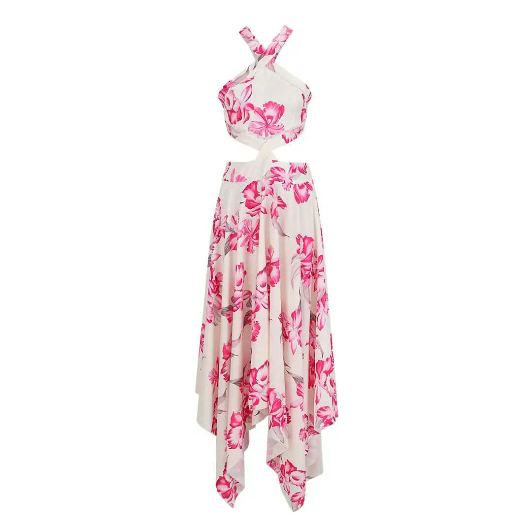 New Bohemian Sexy Printed Women Dresses Halter Sleeveless Backless Naked Waist Long Dress Fashion Summer Beach Holiday